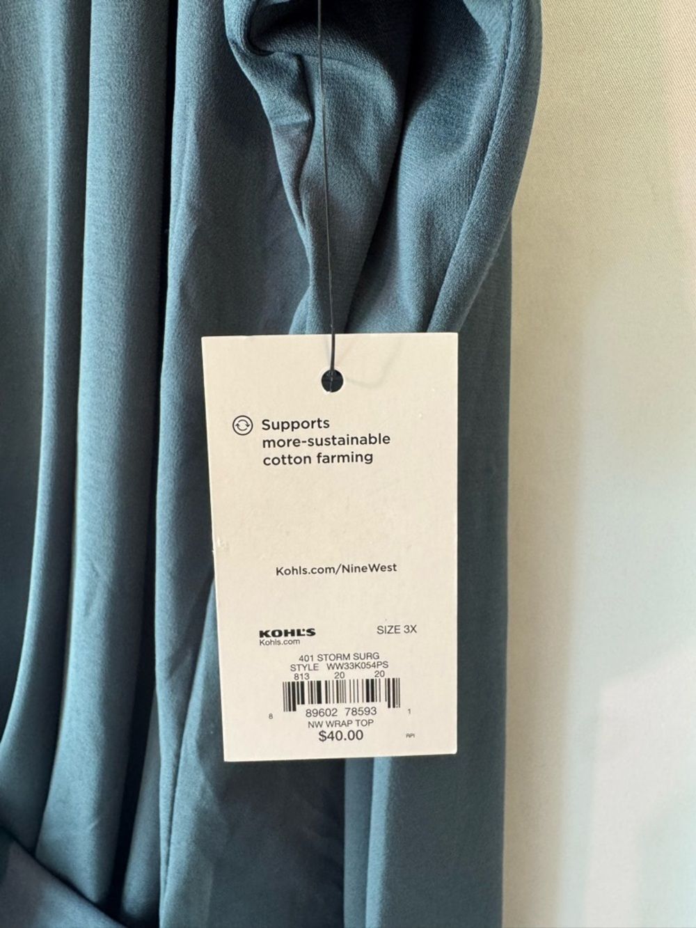 Nine West Dusty Teal Slate Wrap Blouse - Picture 4 of 4